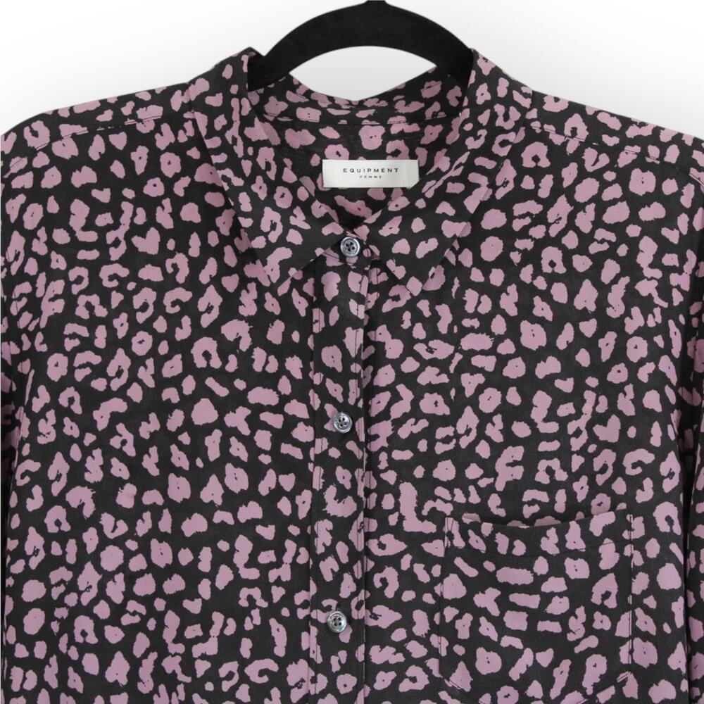 XL Equipment Femme Leema with Pocket 100% SILK Blouse AnimalPrint - Picture 6 of 11